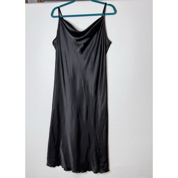 Vtg Bebe Black Satin Slip Dress XL Midi Cowl 90s Y2K Whimsygoth Sexy Feminine - Picture 2 of 11